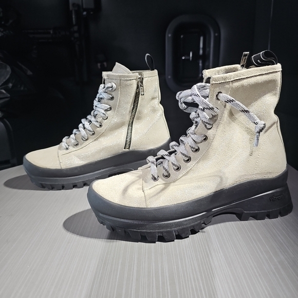 P448 Shoes - P448 Women Denise Beige Glitter Platform Lace-up Vibram Combat Boot 36 US 6 NWOT